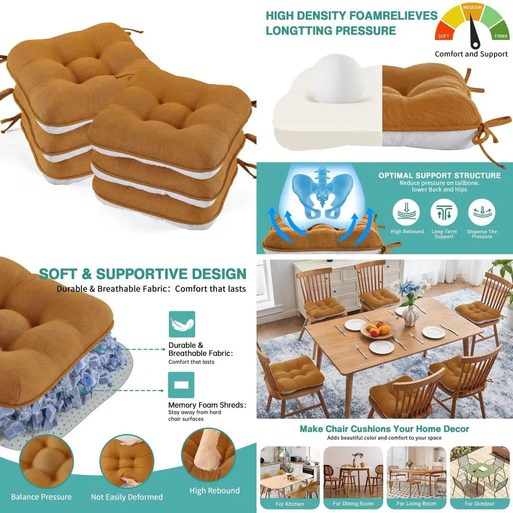 Set of 6, 3.5 Thick Kitchen Table Chair Pads with Ties, Non-Slip Backing, 15.5x15.5x3.5, Suitable for Dining Room, Bar, Patio Ch
Set of 6, 3.5 Thick Kitchen Table Chair Pads with Ties, Non-Slip Backing, 15.5x15.5x3.5, Suitable for Dining Room, Bar, Patio Ch