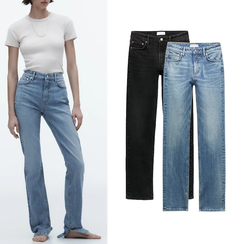 Z High Waist Straight Leg Jeans Casual Slimming Split Cuff Versatile Women's Denim Pants Cotton Stretch Fabric Light Wa
Z High Waist Straight Leg Jeans Casual Slimming Split Cuff Versatile Women's Denim Pants Cotton Stretch Fabric Light Wa