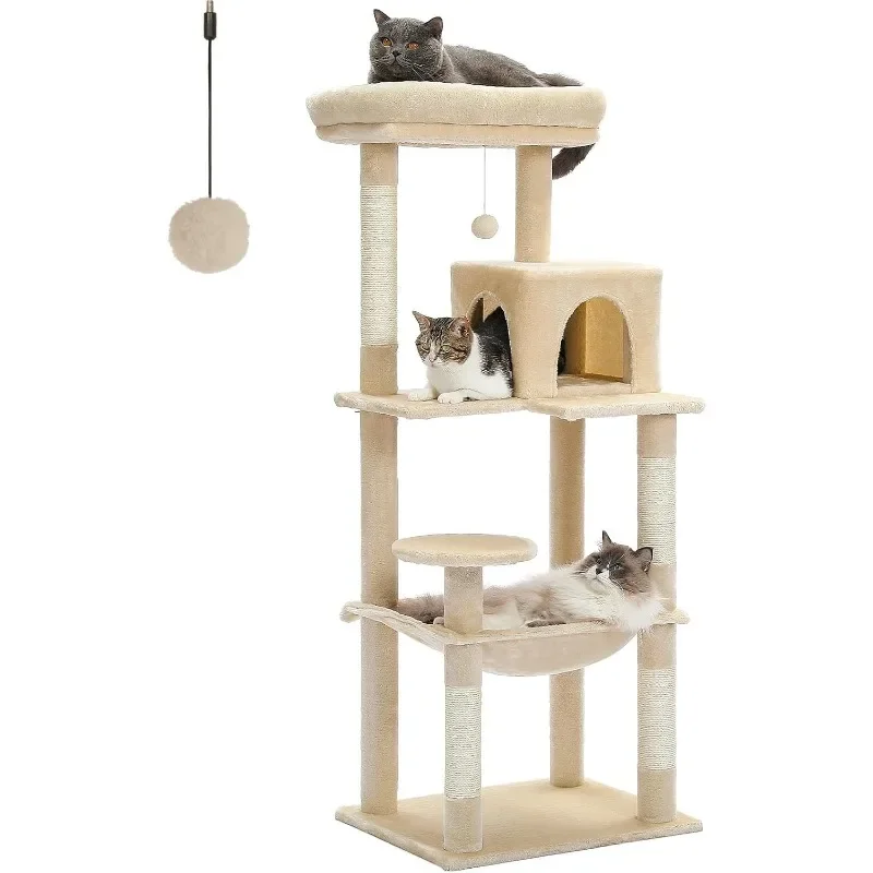 56.3 Inches Multi-Level Cat Tree Cat Tower with Sisal Covered Scratching Posts, Comfort Condo, Extra Large Hammock and Plush
56.3 Inches Multi-Level Cat Tree Cat Tower with Sisal Covered Scratching Posts, Comfort Condo, Extra Large Hammock and Plush