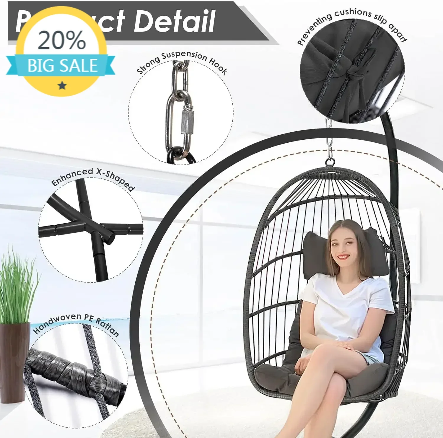 Бестселлер: Удобное подвесное кресло-яйцо для дома и улицы, плетеное кресло-качели в форме яйца для патио с подставкой, подвесное кресло-корзина с подушкой
Бестселлер: Удобное подвесное кресло-яйцо для дома и улицы, плетеное кресло-качели в форме яйца для патио с подставкой, подвесное кресло-корзина с подушкой