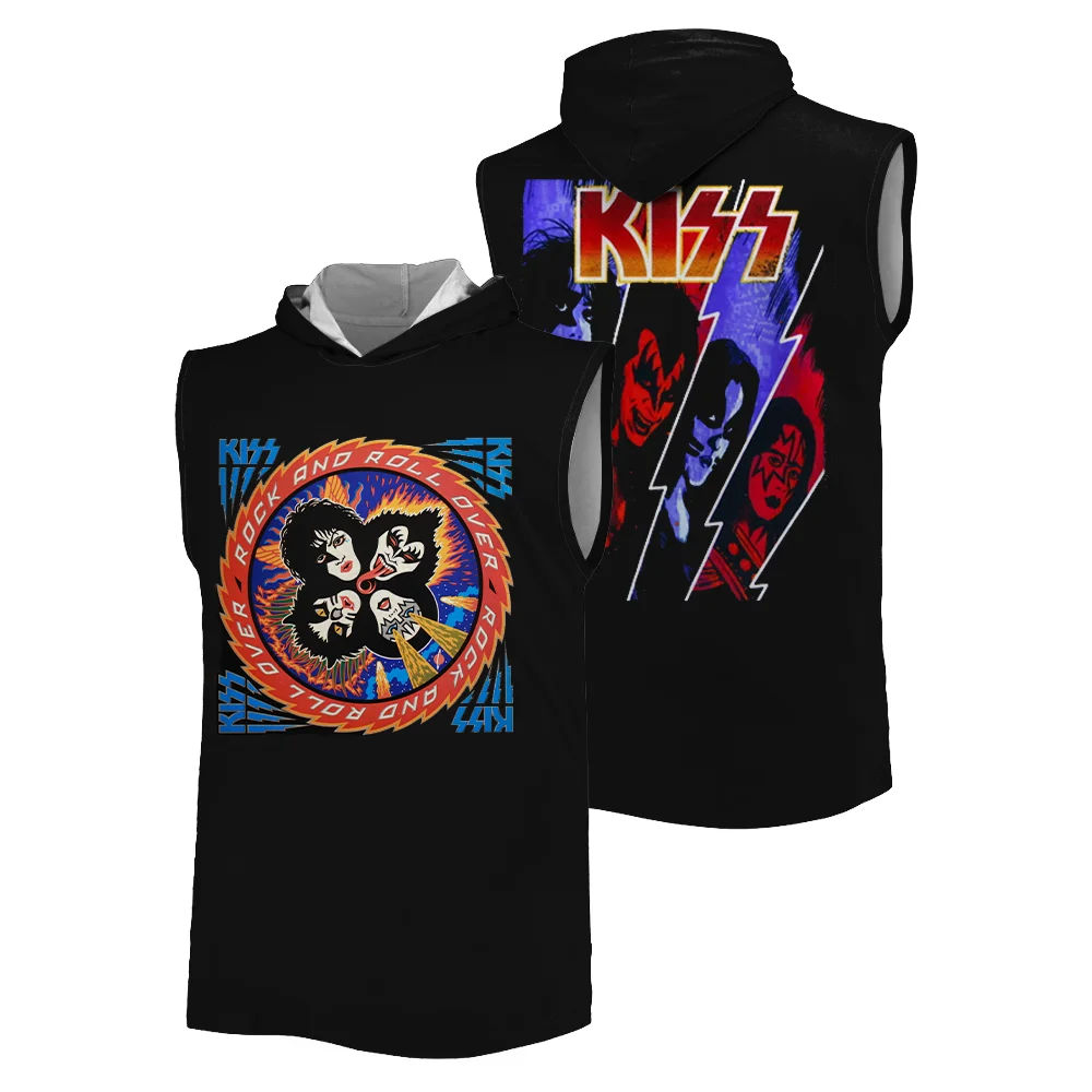 Popular rock band KISS BAND Summer new 3D printed sports hooded vest Breathable quick-dry fiteness oversize men's tank tops 
Popular rock band KISS BAND Summer new 3D printed sports hooded vest Breathable quick-dry fiteness oversize men's tank tops
