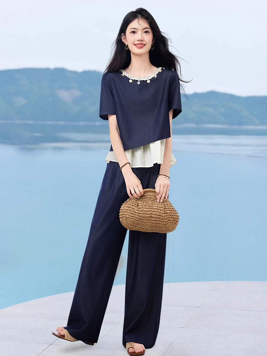 Xin Fei Yu Fashion Set Casual Wide Leg Pants Two Piece Suit Short Sleeve Button up Shirt Asymmetrical Top Summer Collection
Xin Fei Yu Fashion Set Casual Wide Leg Pants Two Piece Suit Short Sleeve Button up Shirt Asymmetrical Top Summer Collection