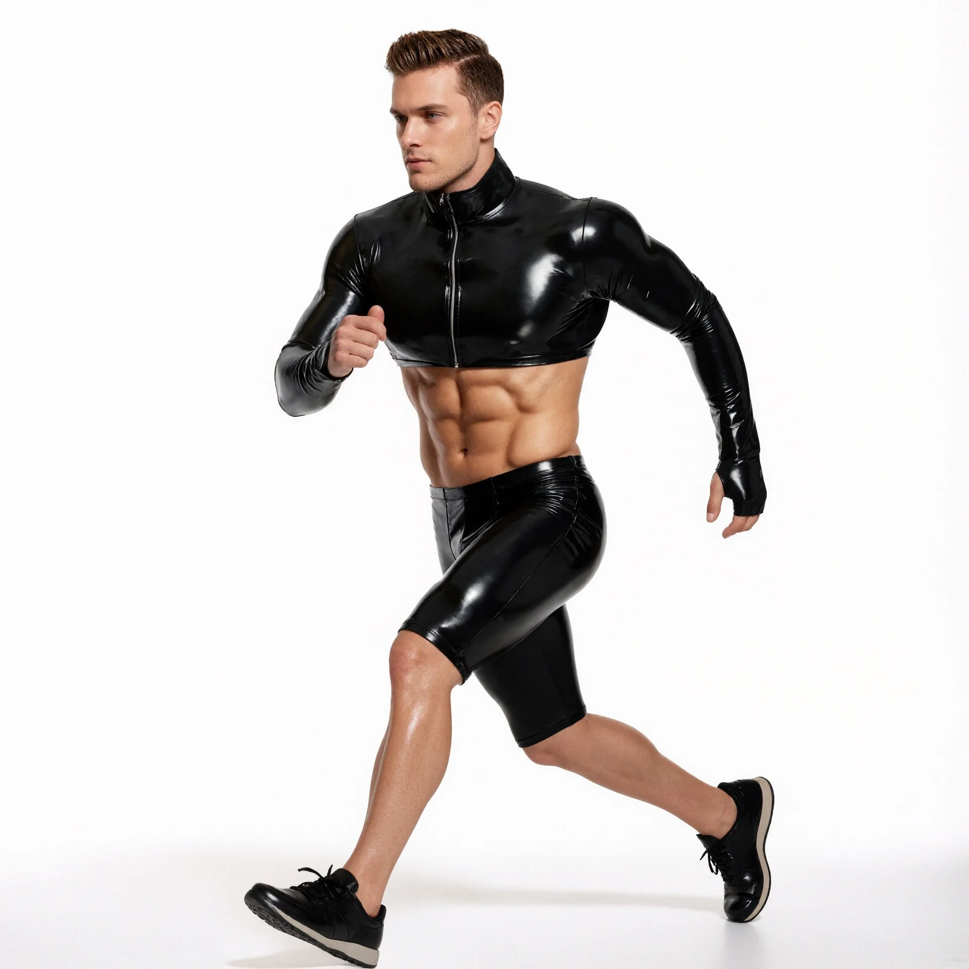 Men PVC Latex Leather Bolero Shrug Arm Sleeves Moto Biker Half Tank Top Muscle Shirt Performance Clubwear with Front Zipper
Men PVC Latex Leather Bolero Shrug Arm Sleeves Moto Biker Half Tank Top Muscle Shirt Performance Clubwear with Front Zipper