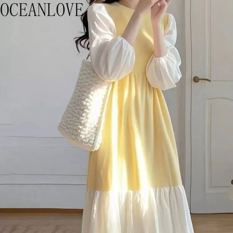 OCEANLOVE Yellow Contrast Color Women Dresses Spring Summer Sweet A-line Vestidos Mujer Korean Fashion Simple Long Dress
OCEANLOVE Yellow Contrast Color Women Dresses Spring Summer Sweet A-line Vestidos Mujer Korean Fashion Simple Long Dress