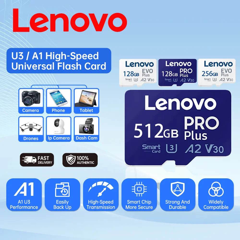 Lenovo 4K Micro TF SD Card - U3 A2 C10 TF Trans Flash Memory Card for 360° Video Camera Car Accessories 64GB 128GB 256GB 512GB
Lenovo 4K Micro TF SD Card - U3 A2 C10 TF Trans Flash Memory Card for 360° Video Camera Car Accessories 64GB 128GB 256GB 512GB