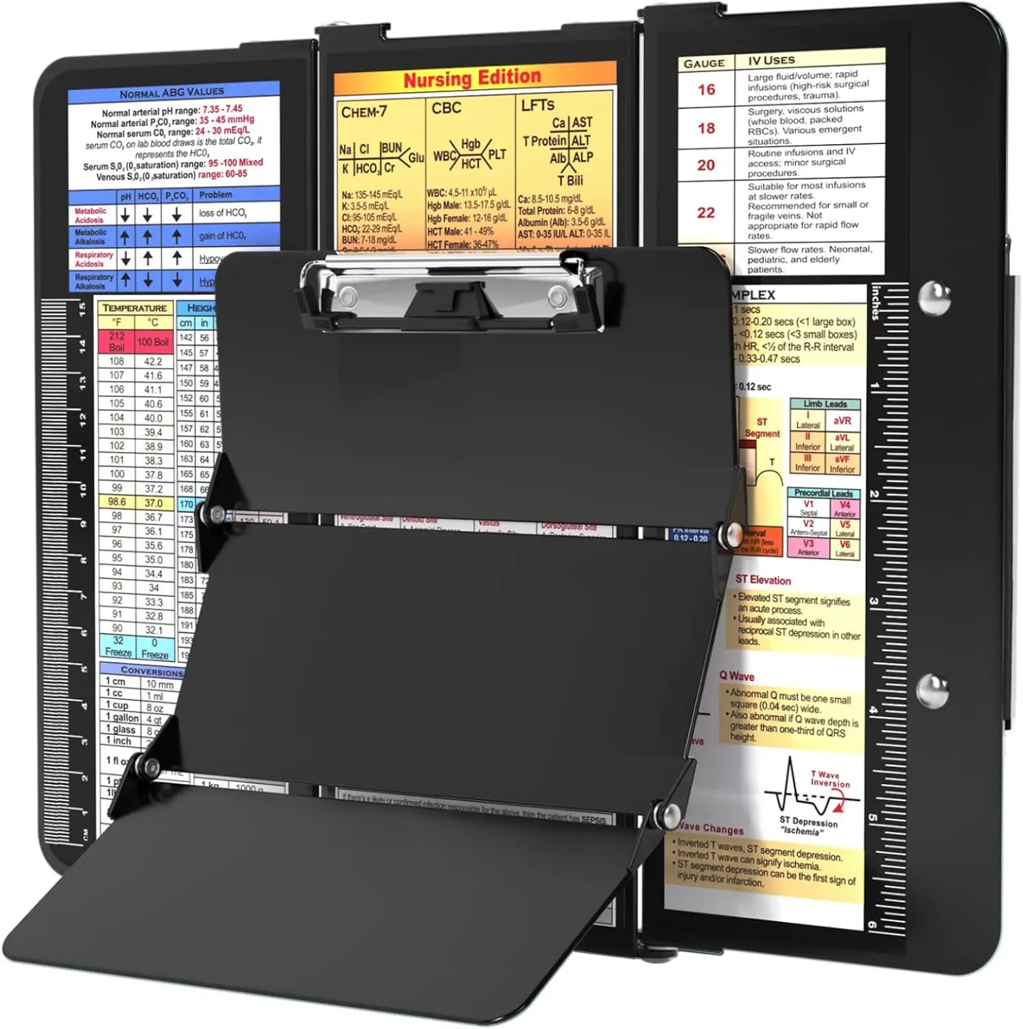 Foldable Nursing Clipboard with Cheat Charts, 3-Layer Aluminum, Black
Foldable Nursing Clipboard with Cheat Charts, 3-Layer Aluminum, Black