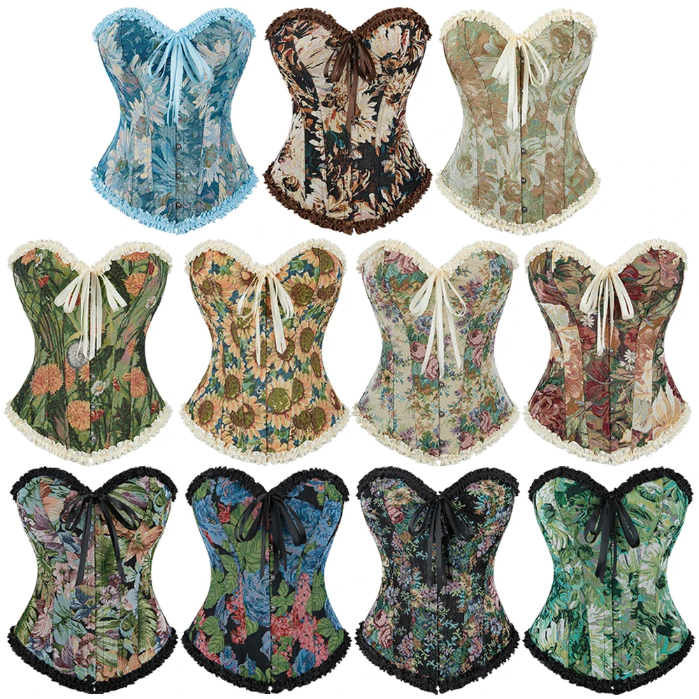 Oil Printing Overbust Corset Flower Pattern Korset Shaper Bustier Top Vintage Espartilhos Corpete
Oil Printing Overbust Corset Flower Pattern Korset Shaper Bustier Top Vintage Espartilhos Corpete