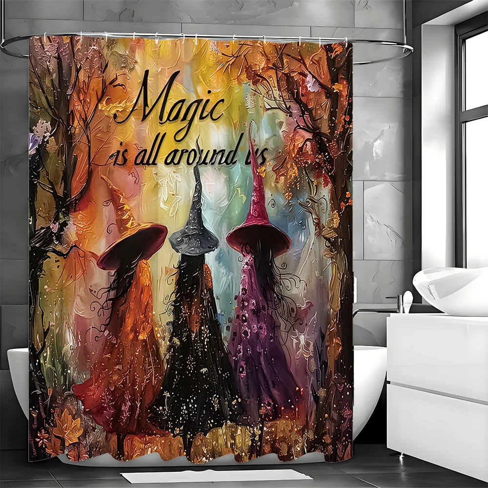 Декоративная водонепроницаемая шторка для душа с рисунком «Три ведьмы в винтажном лесу» на Хэллоуин, с крючками
Декоративная водонепроницаемая шторка для душа с рисунком «Три ведьмы в винтажном лесу» на Хэллоуин, с крючками