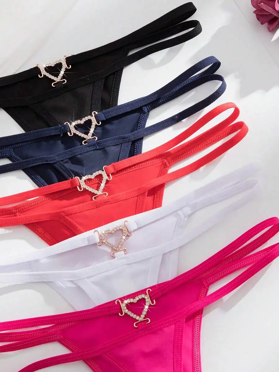 5pcs Comfortable Solid Color Rhinestone Heart Thong Panties For Women
5pcs Comfortable Solid Color Rhinestone Heart Thong Panties For Women