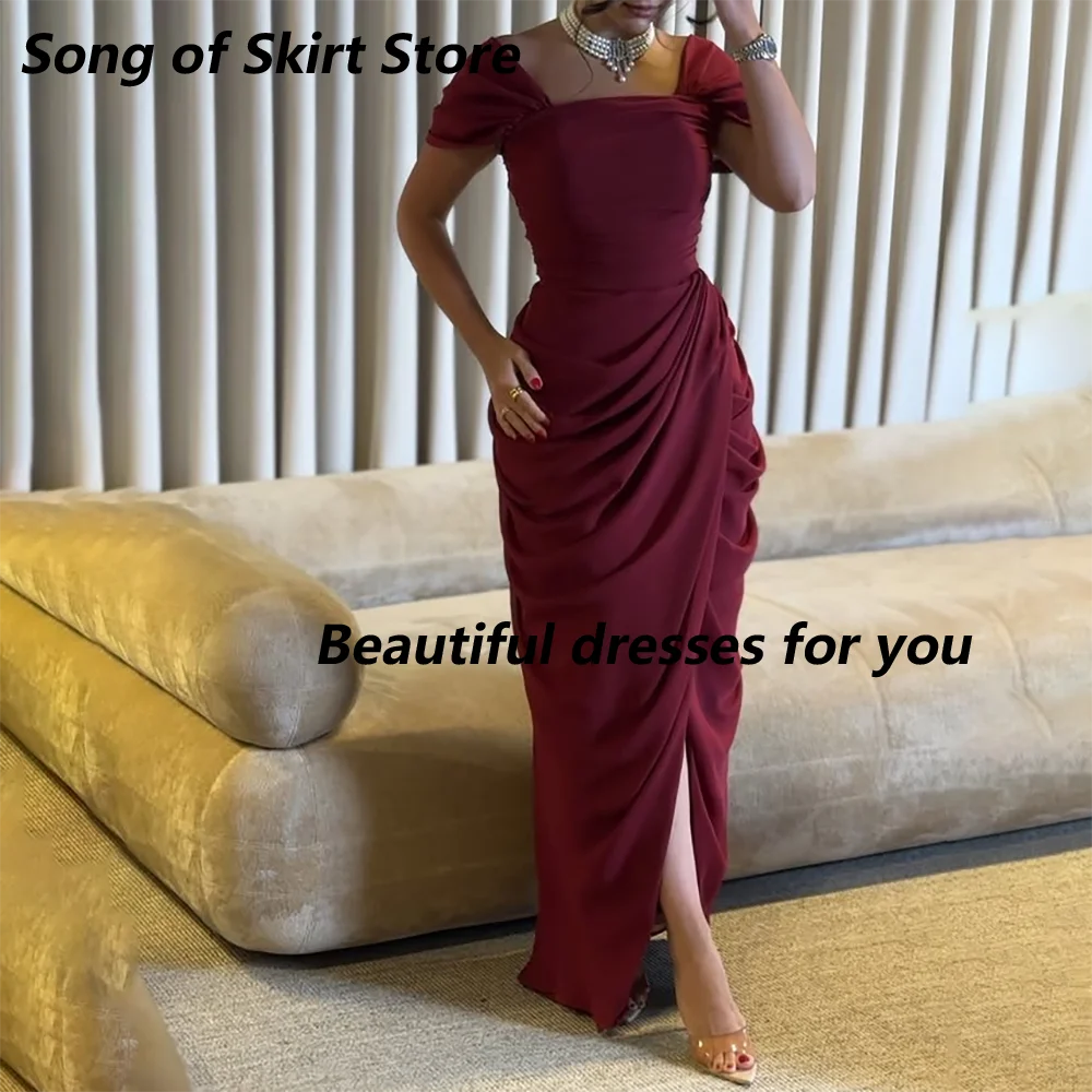 Elegant Burgundy Jersey Evening Dress Customized Off Shoulder Square Neck Pleated Slit Mermaid Formal Party Dress Prom Gown
Elegant Burgundy Jersey Evening Dress Customized Off Shoulder Square Neck Pleated Slit Mermaid Formal Party Dress Prom Gown