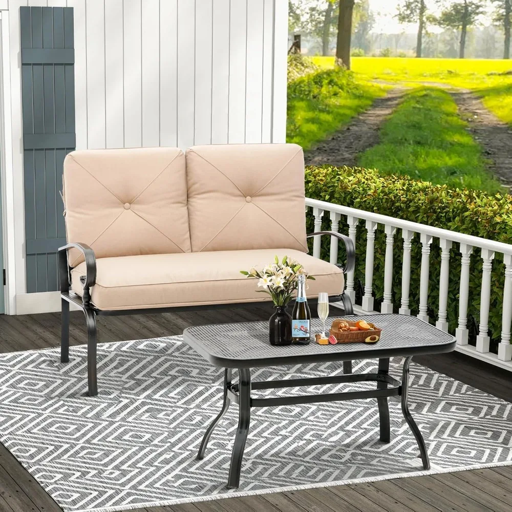Outdoor 2 Pcs Patio Loveseat Bench Metal Frame Furniture Set with Thick Cushions and Coffee Table, Wrought Iron, Customized
Outdoor 2 Pcs Patio Loveseat Bench Metal Frame Furniture Set with Thick Cushions and Coffee Table, Wrought Iron, Customized