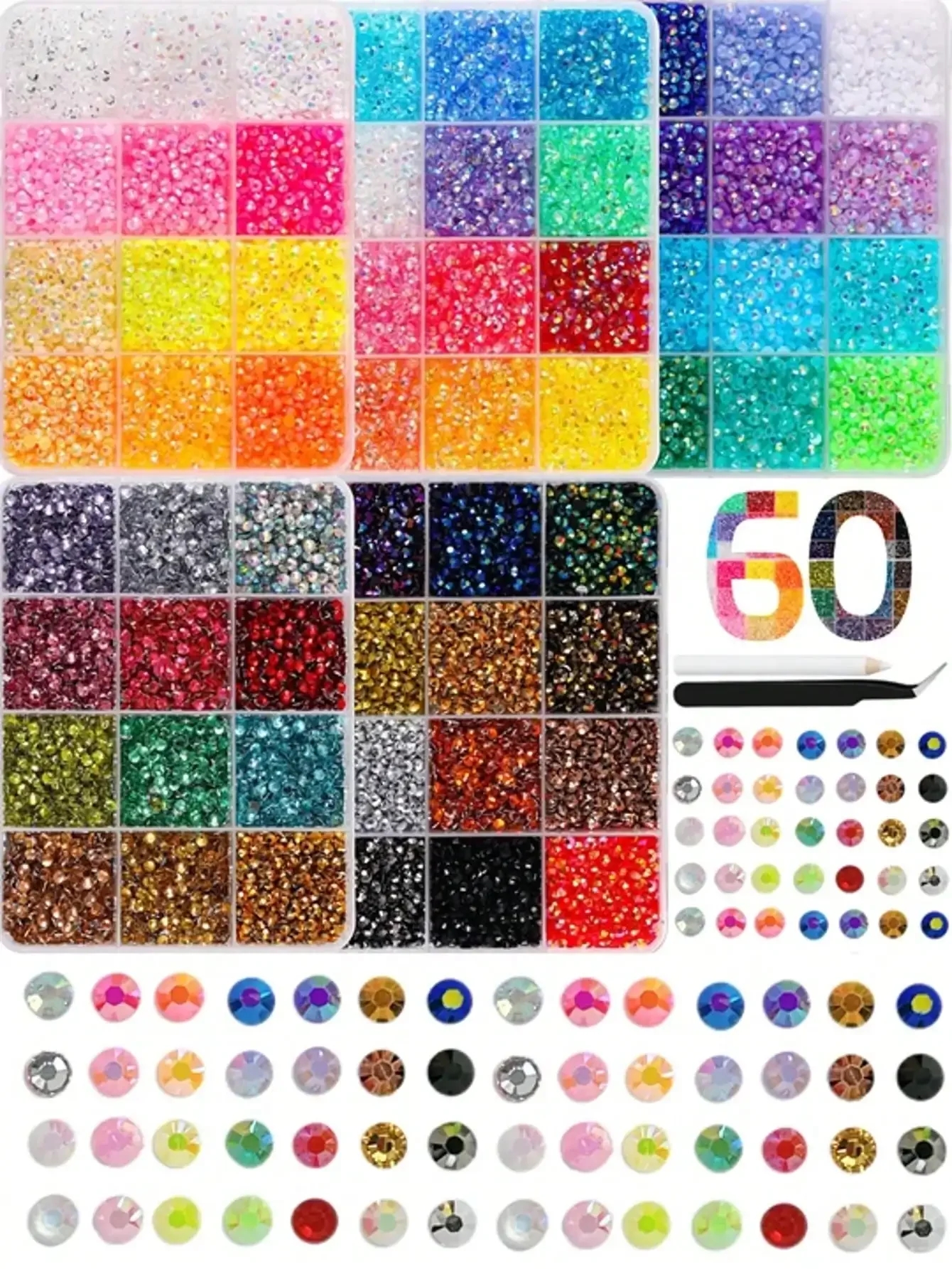 5 Boxes 60 Colors Flat Bottom Rhinestone Set, Includes Tweezers And Pen, Mixed Size AB Crystal Rhinestones, Suitable For Nail Art, DIY Jewelry And Clothing Decoration Nails
5 Boxes 60 Colors Flat Bottom Rhinestone Set, Includes Tweezers And Pen, Mixed Size AB Crystal Rhinestones, Suitable For Nail Art, DIY Jewelry And Clothing Decoration Nails