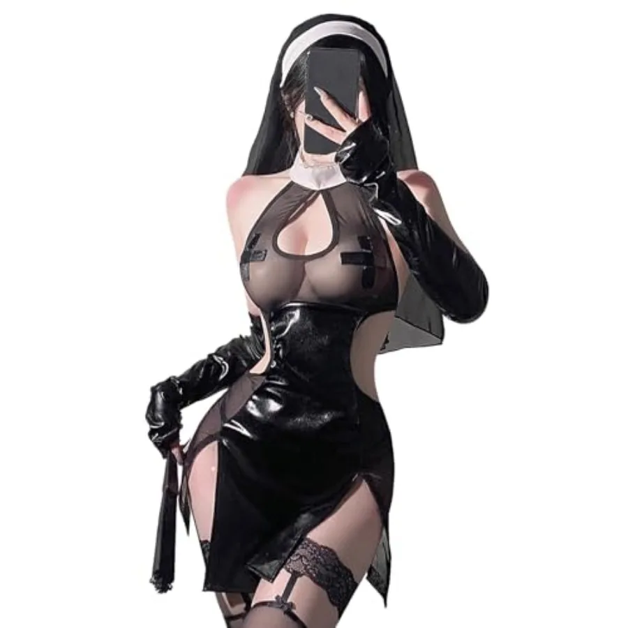 Nun Costume for Women - Gothic Anime Lingerie Cosplay Outfit High Slit, Halloween Maid Dress for Roleplay
Nun Costume for Women - Gothic Anime Lingerie Cosplay Outfit High Slit, Halloween Maid Dress for Roleplay