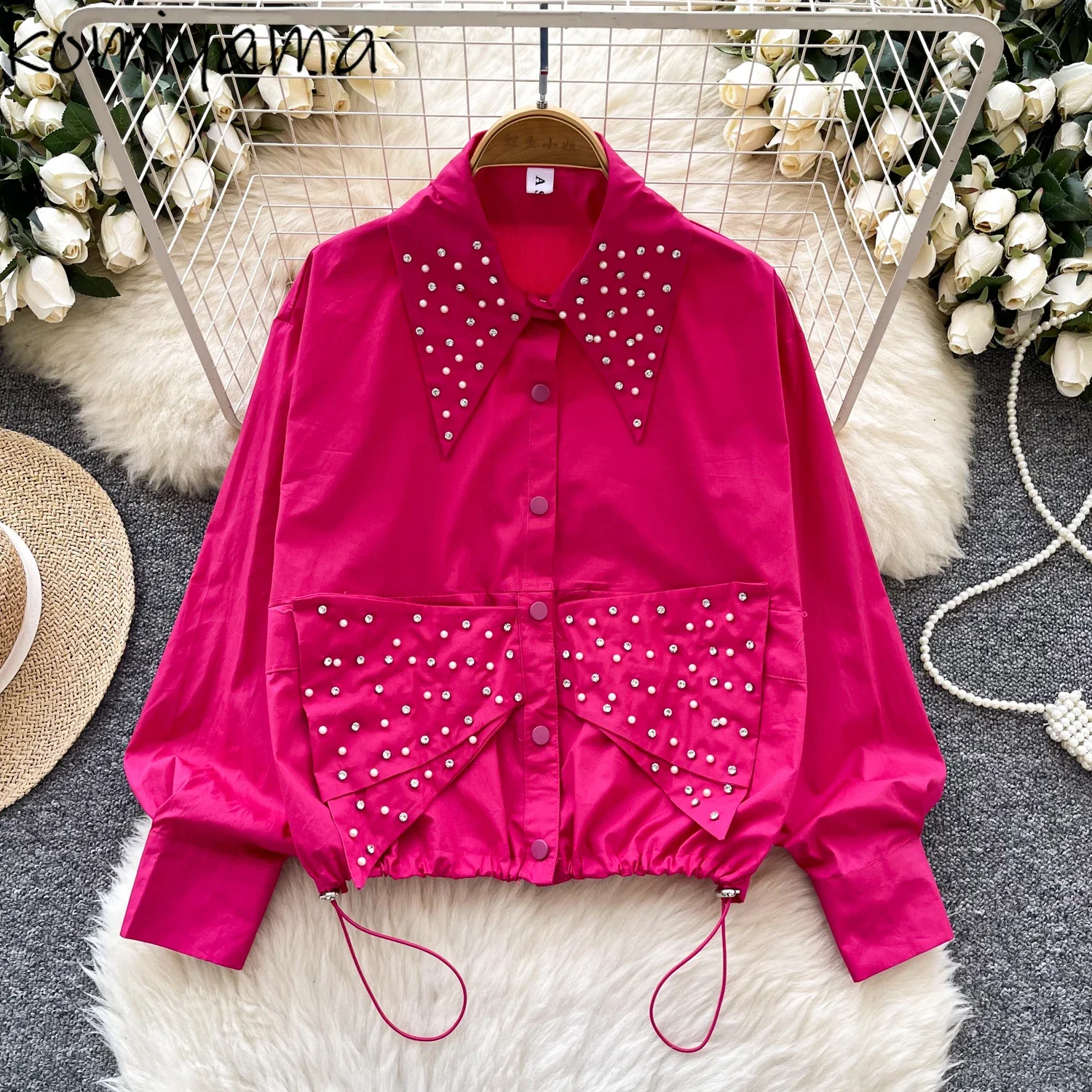 Beads Diamonds Blusas Mujer Laple Long Sleeve Shirts & Blouses Drawstring Tunic Camisas 2025 Spring Women Clothing Ropa
Beads Diamonds Blusas Mujer Laple Long Sleeve Shirts & Blouses Drawstring Tunic Camisas 2025 Spring Women Clothing Ropa