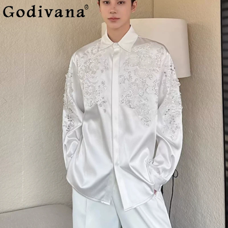 Spring Chic Handsome Turn-down Collar Men Long Sleeve Shirts Three-dimensional Sequined Embroidered Fashion Loose Leisure Shirt
Spring Chic Handsome Turn-down Collar Men Long Sleeve Shirts Three-dimensional Sequined Embroidered Fashion Loose Leisure Shirt
