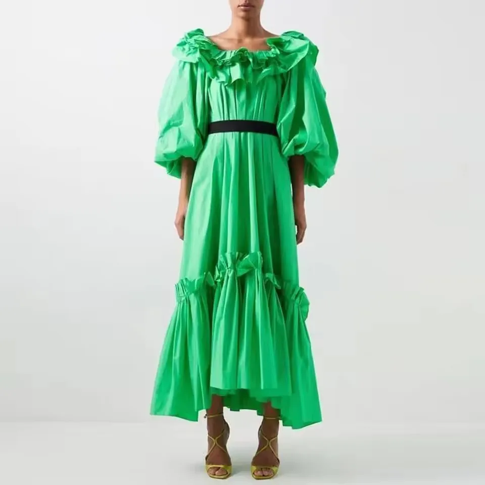 2025 Puff Sleeves Open Back Bow A-line Female Maxi Dress New Couture Green Satin Modest Ruffles Trimmed Women Dresses
2025 Puff Sleeves Open Back Bow A-line Female Maxi Dress New Couture Green Satin Modest Ruffles Trimmed Women Dresses
