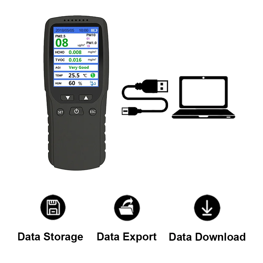 High Precision Portable Air Quality Detector, Handheld Formaldehyde Sensor Tester, Tracks PM2.5 Haze Dust, Supports Data Storage
High Precision Portable Air Quality Detector, Handheld Formaldehyde Sensor Tester, Tracks PM2.5 Haze Dust, Supports Data Storage
