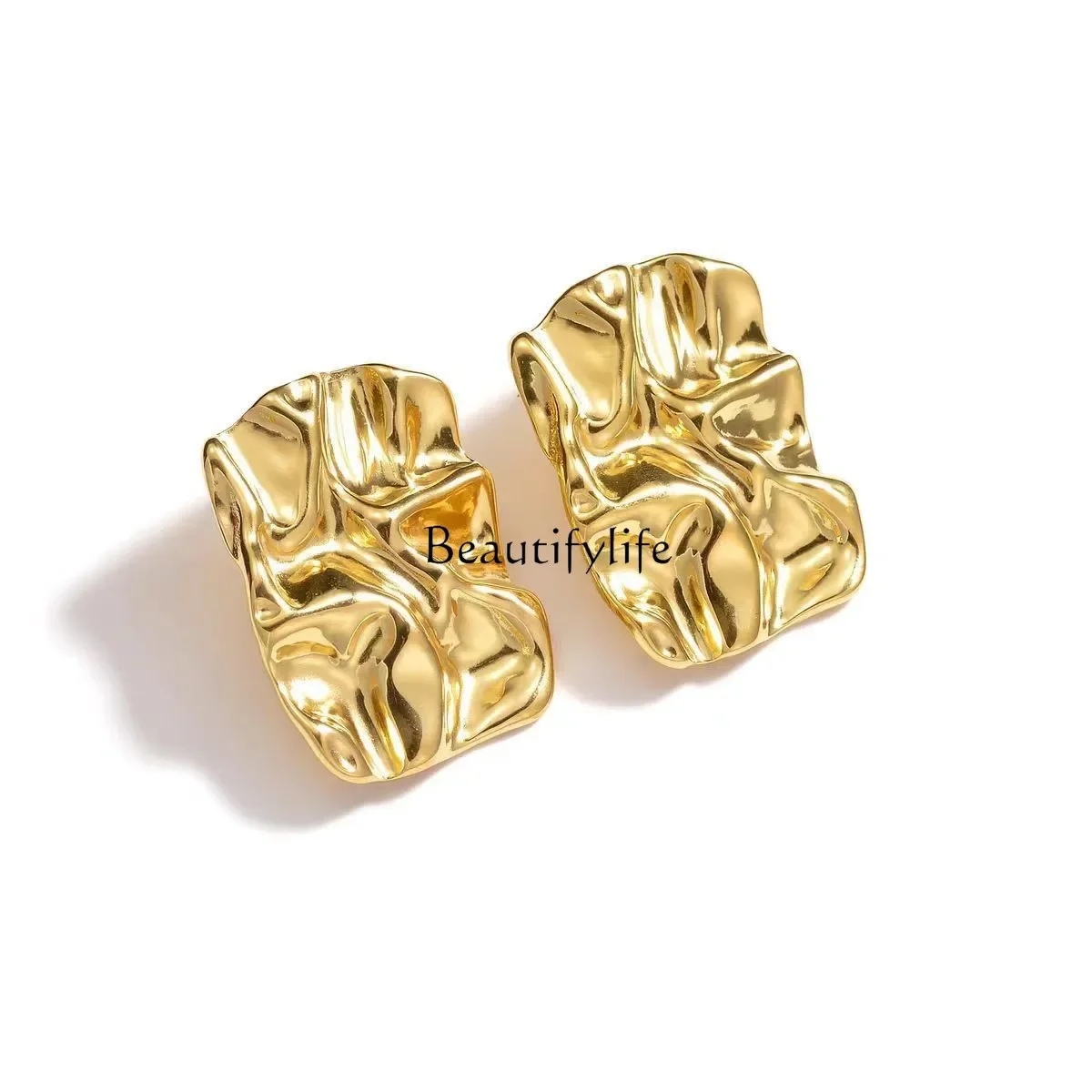 European and American irregular geometric sterling silver pleated stud earrings women's niche cold wind fashion gold earrings
European and American irregular geometric sterling silver pleated stud earrings women's niche cold wind fashion gold earrings
