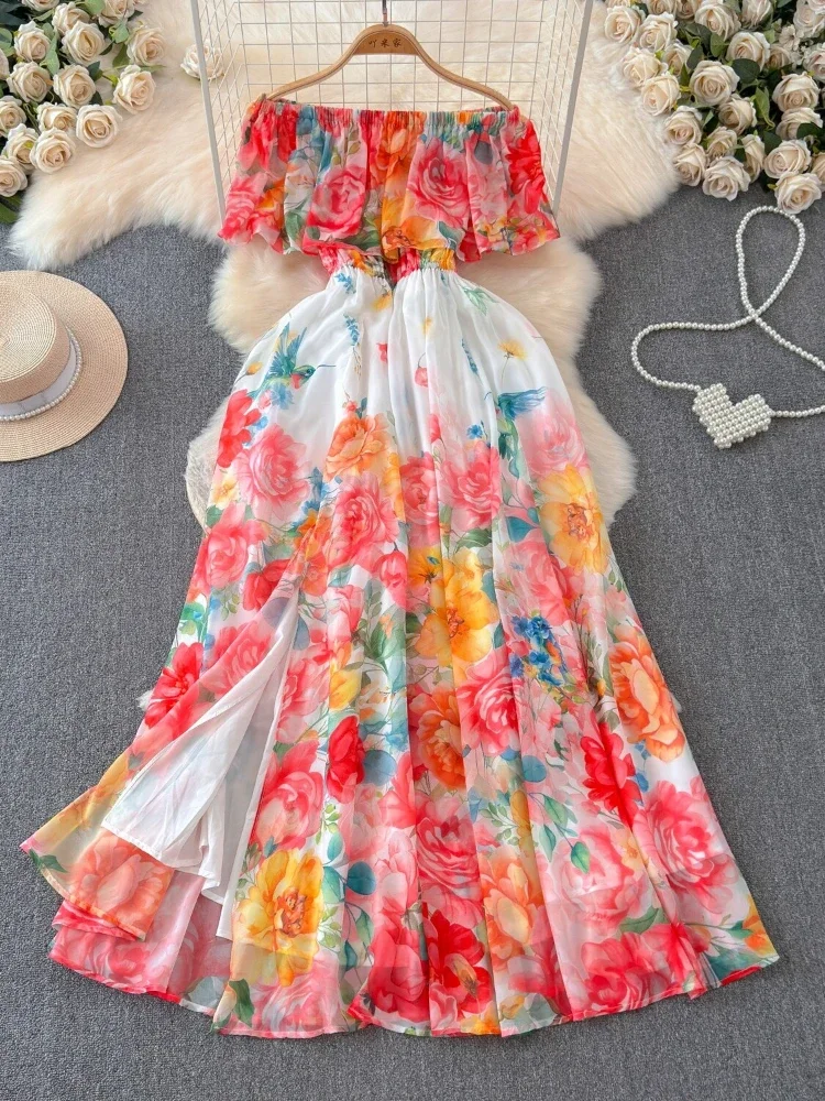 Women French Vintage Chiffon Dress Elegant Off Shoulder Floral Print Party Dresses Ladies Slim A-line Summer Long Robe Vestidos
Women French Vintage Chiffon Dress Elegant Off Shoulder Floral Print Party Dresses Ladies Slim A-line Summer Long Robe Vestidos