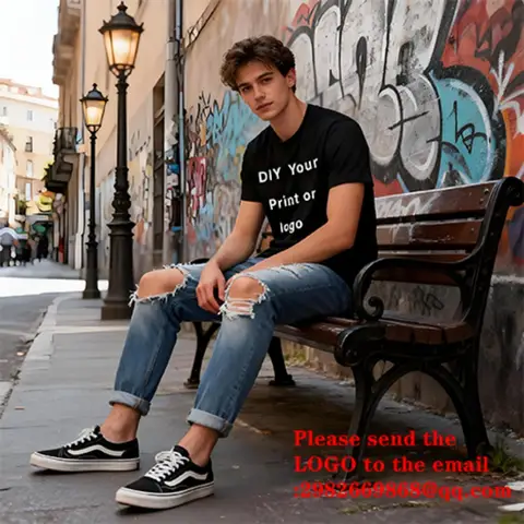 Cotton men's customized T-shirt with logo printed on the front and back, school team uniforms, company group event clothing, per