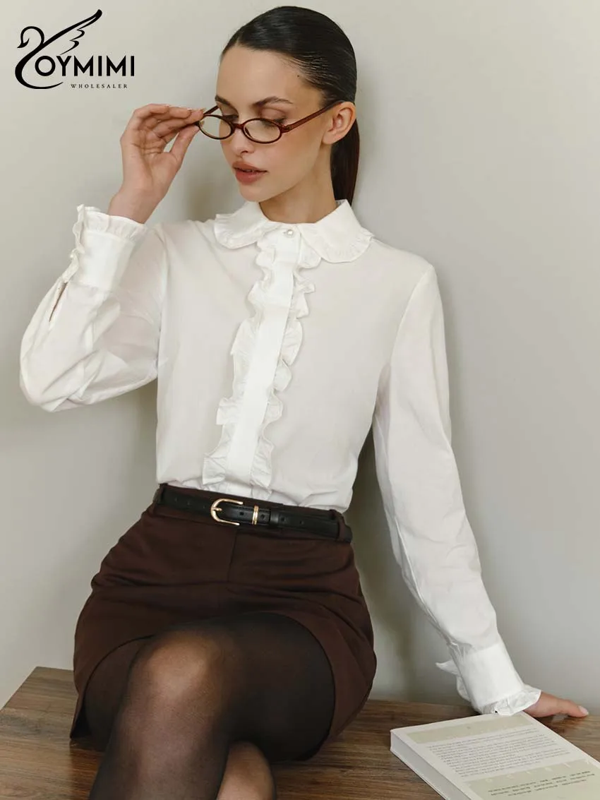 Oymimi Fashion White Cotton Women Top Elegant Turn-Down Collar Long Sleeve Button Tops Casual Ruffled Solid Tops Female Clothing
Oymimi Fashion White Cotton Women Top Elegant Turn-Down Collar Long Sleeve Button Tops Casual Ruffled Solid Tops Female Clothing
