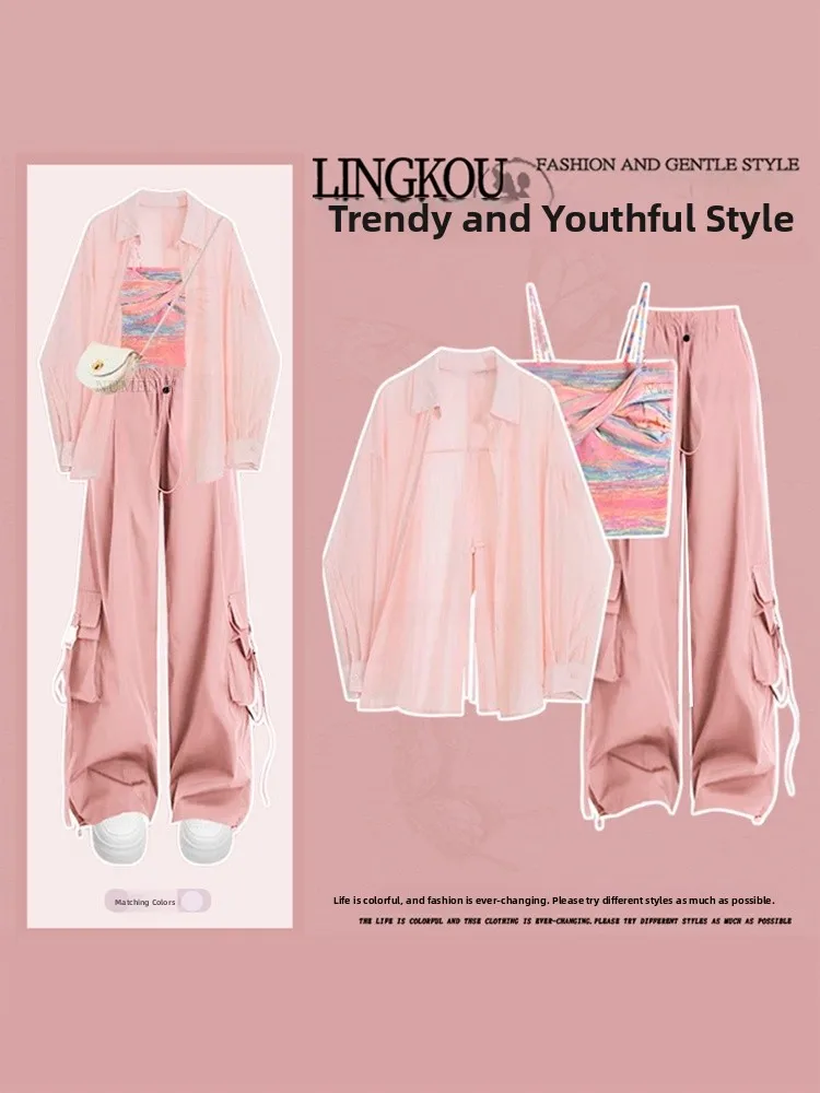 Summer Large Size Dopaamine Set Women's Design Sun Protection Pink Strap Work Pants Salt System Three-piece Set Fashionable O...
Summer Large Size Dopaamine Set Women's Design Sun Protection Pink Strap Work Pants Salt System Three-piece Set Fashionable O...