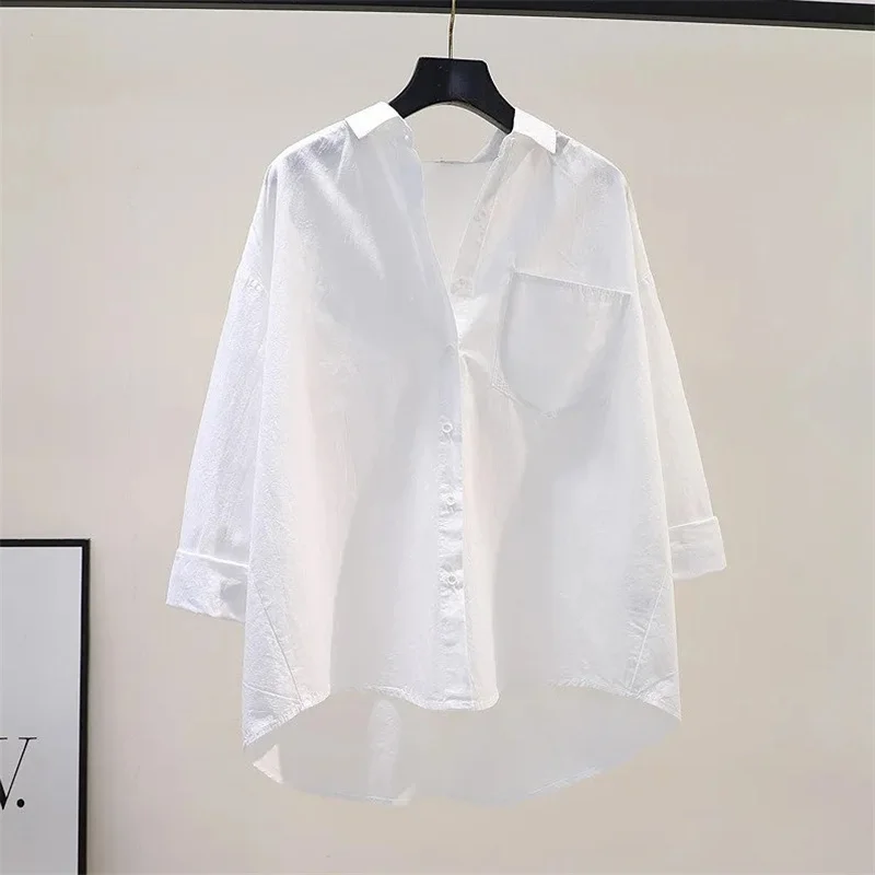 Vintage White Cotton Shirt Women Oversize Loose Blouses Single-breasted Long-sleeve Shirts Solid Casual Tops Spring Summer 2025
Vintage White Cotton Shirt Women Oversize Loose Blouses Single-breasted Long-sleeve Shirts Solid Casual Tops Spring Summer 2025