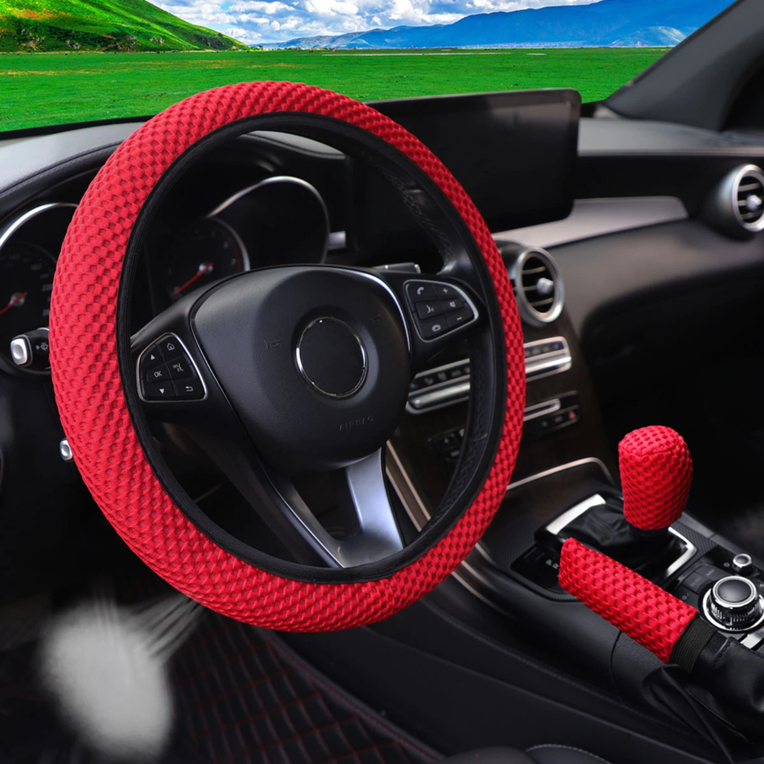 Soft, Breathable, and Comfortable 3-Piece Mesh Cloth Car Steering Wheel Cover Set - Ergonomic Massage Features for 14.5-15 INCH
Soft, Breathable, and Comfortable 3-Piece Mesh Cloth Car Steering Wheel Cover Set - Ergonomic Massage Features for 14.5-15 INCH
