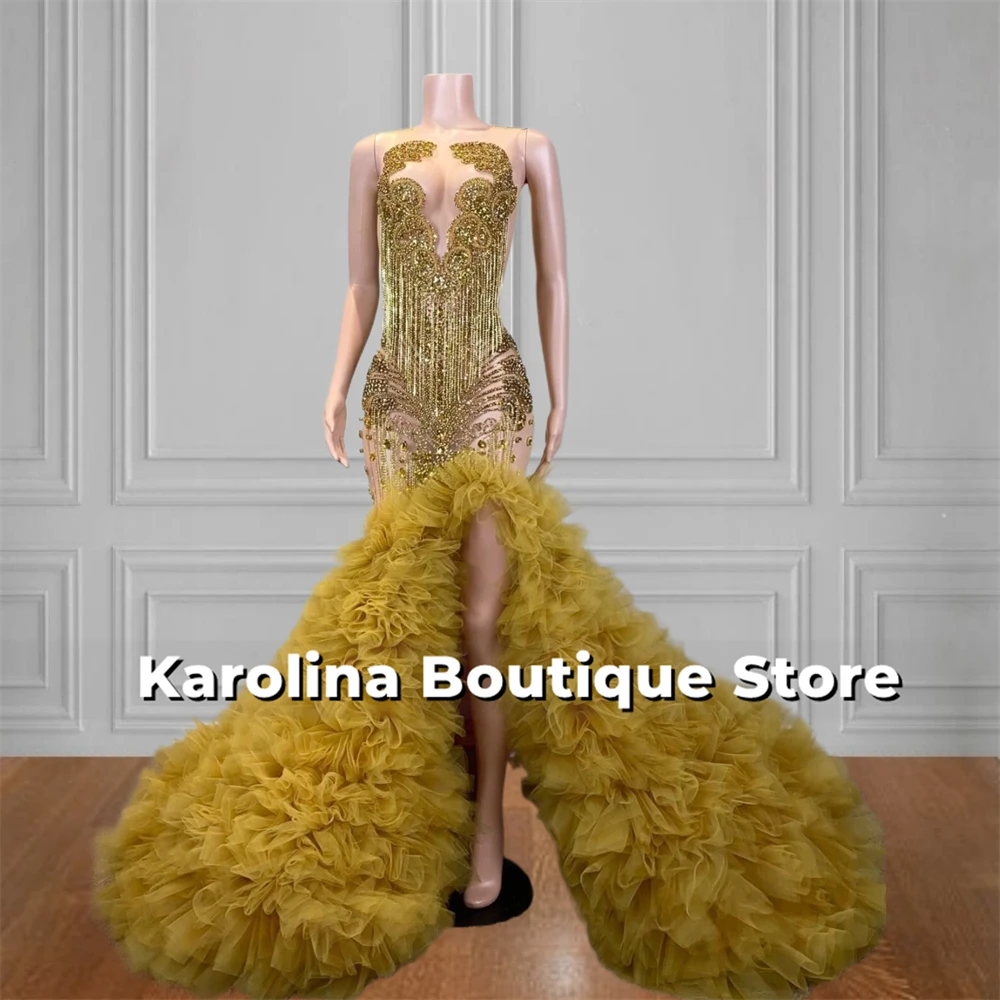 Gold Crystal Beading Mermaid Prom Dresses Tassels Split Ruffles Train 2024 Birthday Luxury Dress Wedding Guest Gown Customized
Gold Crystal Beading Mermaid Prom Dresses Tassels Split Ruffles Train 2024 Birthday Luxury Dress Wedding Guest Gown Customized