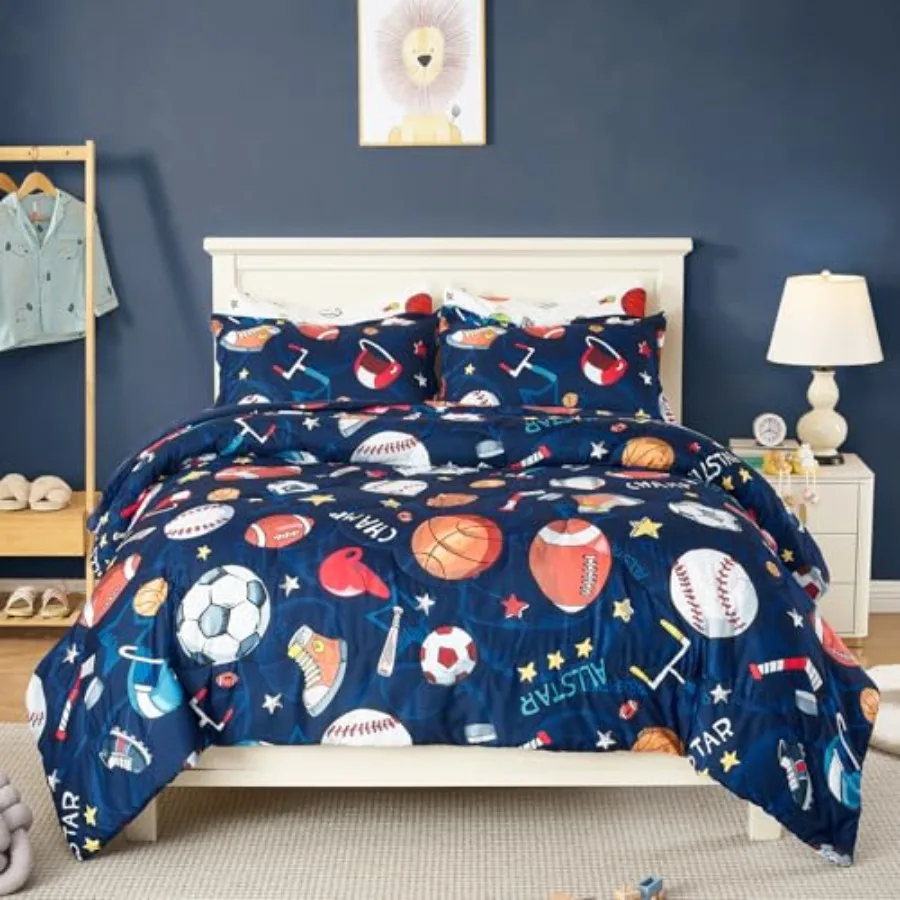 7 Pieces Sports Comforter Set for Boys Soft Fluffy Bedding Set Size with 3D Soccer Basketball Football Design Bed in A Bag as G
7 Pieces Sports Comforter Set for Boys Soft Fluffy Bedding Set Size with 3D Soccer Basketball Football Design Bed in A Bag as G