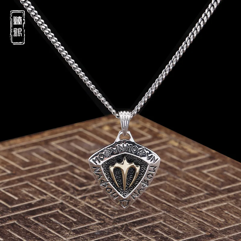S925 Silver Trident Shield Pendant with European and American Personality Trend Pure Silver Necklace Retro Punk Sweater Chain Si
S925 Silver Trident Shield Pendant with European and American Personality Trend Pure Silver Necklace Retro Punk Sweater Chain Si