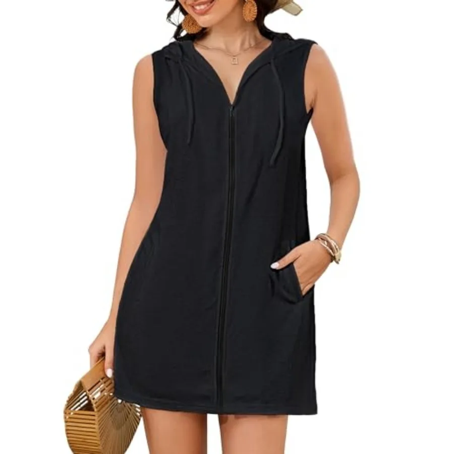 Bsubseach Terry Cloth Cover Up - Women Hooded Swimsuit Coverup Zipper Beach Coverups Sleeveless Swim Robes with Pockets
Bsubseach Terry Cloth Cover Up - Women Hooded Swimsuit Coverup Zipper Beach Coverups Sleeveless Swim Robes with Pockets