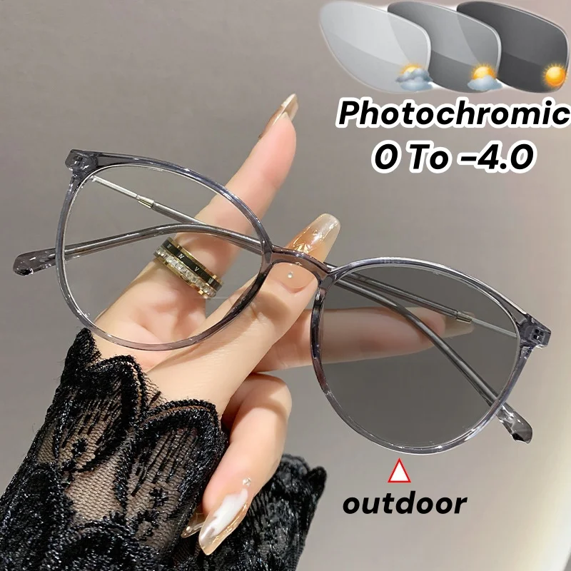 Fashion Trendy Photochromic Myopia Glasses Women's Classic Near Sight Eyeglasses Men Round Frame Minus Diopter Glasses 0 To -4.0
Fashion Trendy Photochromic Myopia Glasses Women's Classic Near Sight Eyeglasses Men Round Frame Minus Diopter Glasses 0 To -4.0