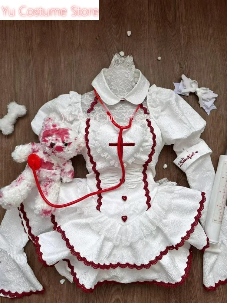 Halloween Cosplay Nurse Uniform Dress Waist Up Slim Bubble Sleeves Jacquard Puff Skirt Sweet Mini Dress for Women Yu Costume
Halloween Cosplay Nurse Uniform Dress Waist Up Slim Bubble Sleeves Jacquard Puff Skirt Sweet Mini Dress for Women Yu Costume
