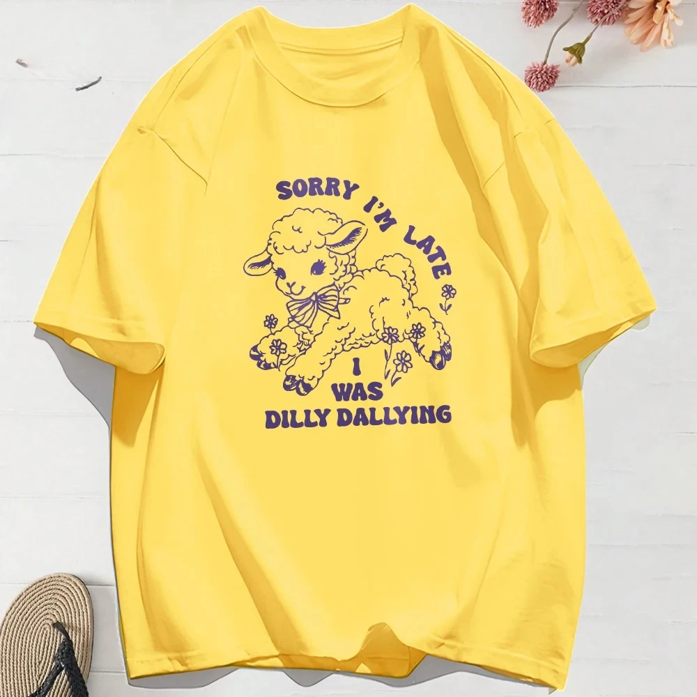 Summer T-Shirts Women I Was Dilly Dallying Funny Sheep Prints T Shirt Comfortable O-Neck Tops Casual Womans Clothes
Summer T-Shirts Women I Was Dilly Dallying Funny Sheep Prints T Shirt Comfortable O-Neck Tops Casual Womans Clothes