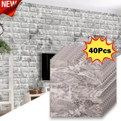 40 Stück 38,5 x 35 cm Ziegelsteinmuster-Tapete, selbstklebende, wasserdichte Wandaufkleber für Wohnzimmer- und Schlafzimmerdekoration