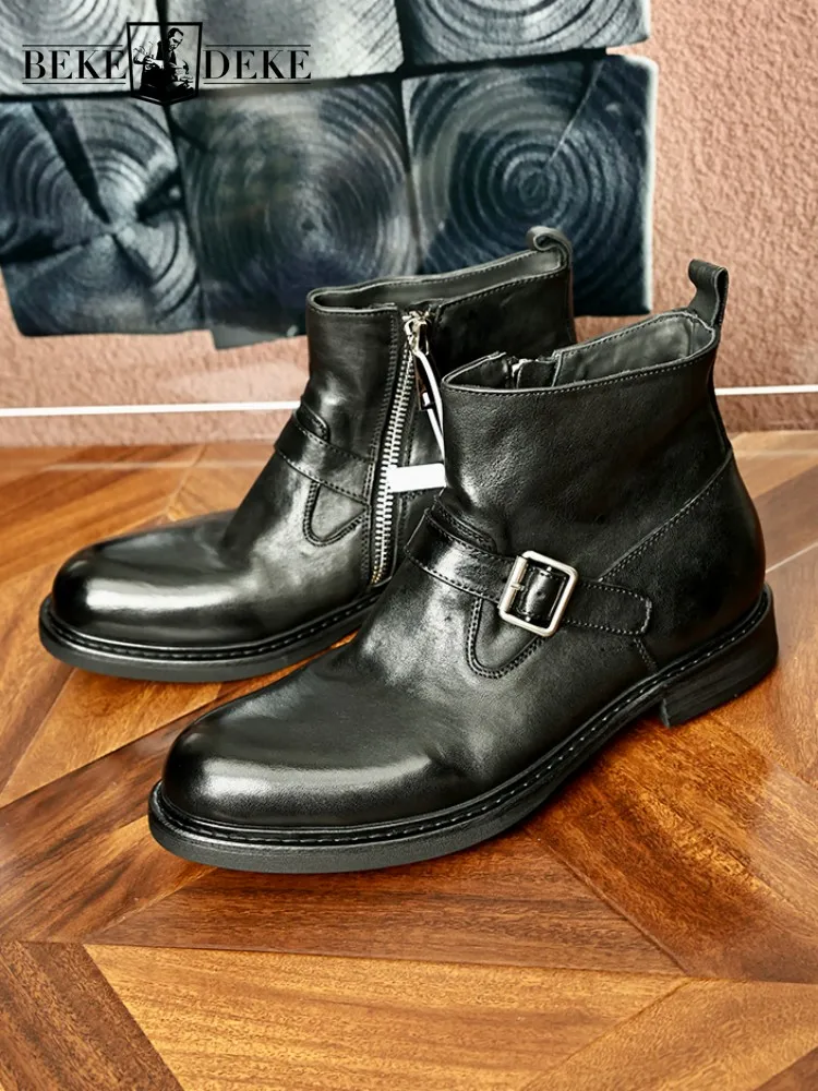 Leisure Male Genuine Leather Zipper Hard Wearing Platform Ankle Boots Solid Color Horsehide Round Toe Buckle High Top Footwear
Leisure Male Genuine Leather Zipper Hard Wearing Platform Ankle Boots Solid Color Horsehide Round Toe Buckle High Top Footwear