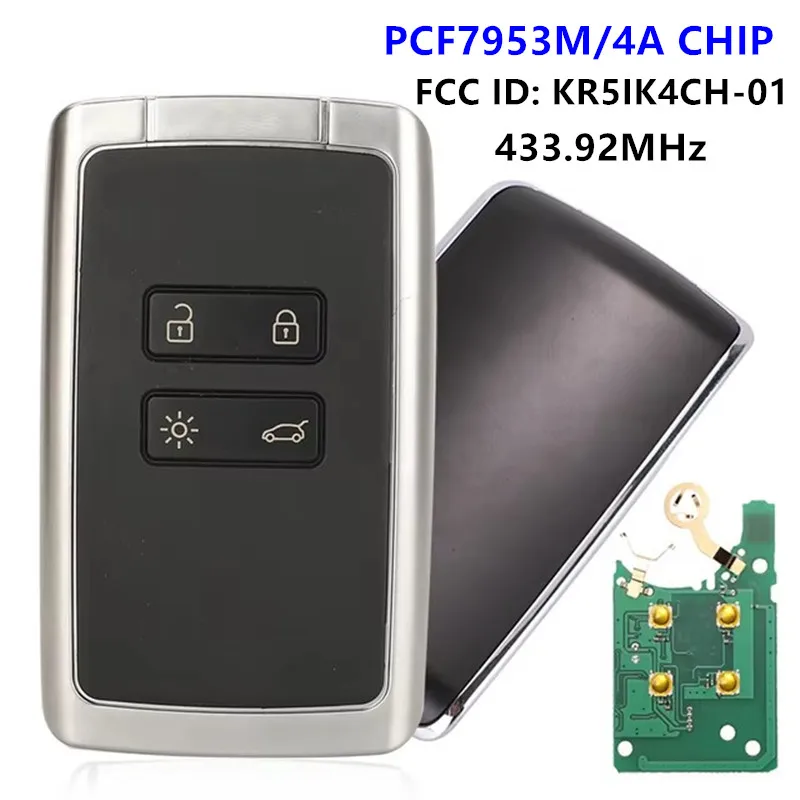 KEYECU Replacement Keyless Smart key Card 433MHz 4A pcf7953 for Renault Espace 5,Megane 4,Talisman 2016-2019 FCCID: KR5IK4CH-01
KEYECU Replacement Keyless Smart key Card 433MHz 4A pcf7953 for Renault Espace 5,Megane 4,Talisman 2016-2019 FCCID: KR5IK4CH-01