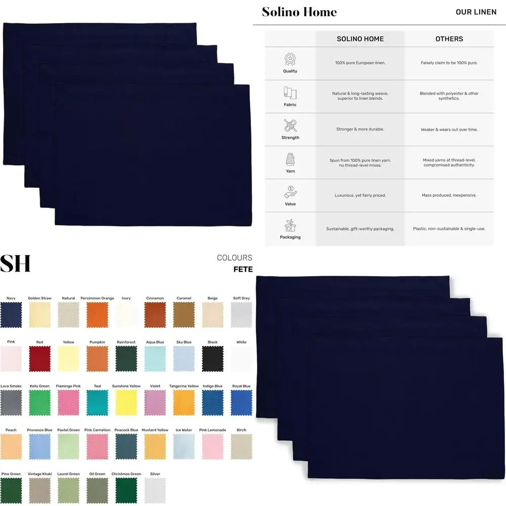Navy Blue Linen Placemats Set of 4 - Pure Linen, 14x19 Inches, Ideal for Festive Seasons
Navy Blue Linen Placemats Set of 4 - Pure Linen, 14x19 Inches, Ideal for Festive Seasons