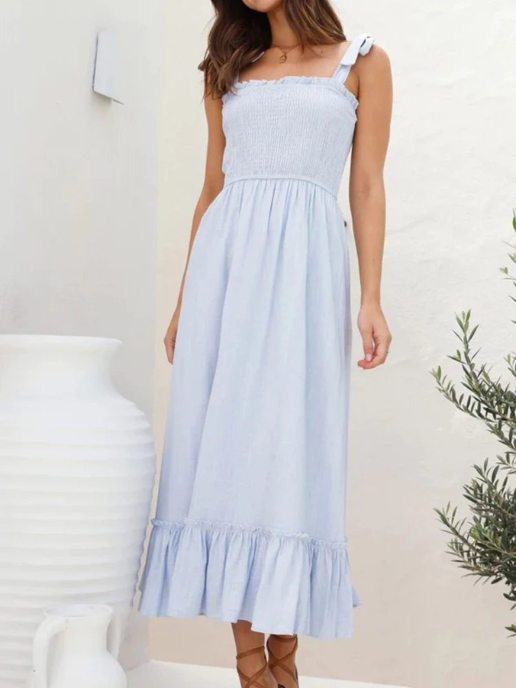 Women's Backless Ruffles Spaghetti Strap Dress Female Sleeveless Sling Long Dress Summer New High Waist Party Beach Dress
Women's Backless Ruffles Spaghetti Strap Dress Female Sleeveless Sling Long Dress Summer New High Waist Party Beach Dress