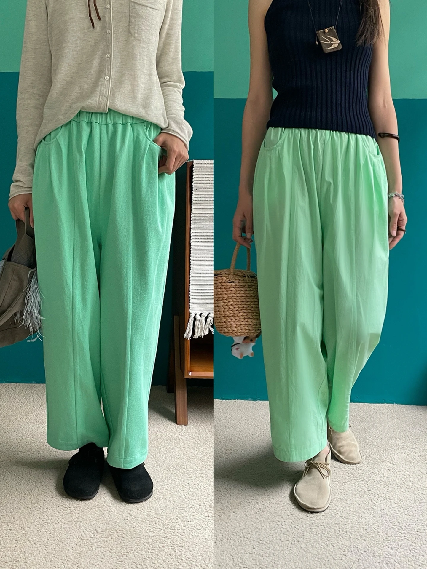 Cxxmagique Mint Green Pure Color Simple Elastic Waist Cotton Straight Leg Long Casual Pants Women's Fashion Spring Collection
Cxxmagique Mint Green Pure Color Simple Elastic Waist Cotton Straight Leg Long Casual Pants Women's Fashion Spring Collection