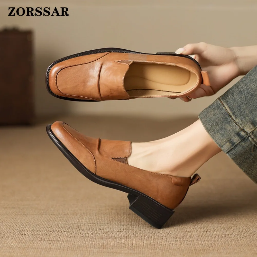 Women's Tan Square Toe Heeled Loafers Genuine Leather Block Heel Retro British Style Preppy Casual Office Ladies Shoes
Women's Tan Square Toe Heeled Loafers Genuine Leather Block Heel Retro British Style Preppy Casual Office Ladies Shoes
