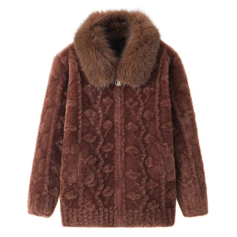 Autumn Winter Middle-aged Women's Imitation Mink Velvet Coat Thicken Fur Collar Short Jacket Zipper Jacquard Knitted Sweaters
Autumn Winter Middle-aged Women's Imitation Mink Velvet Coat Thicken Fur Collar Short Jacket Zipper Jacquard Knitted Sweaters