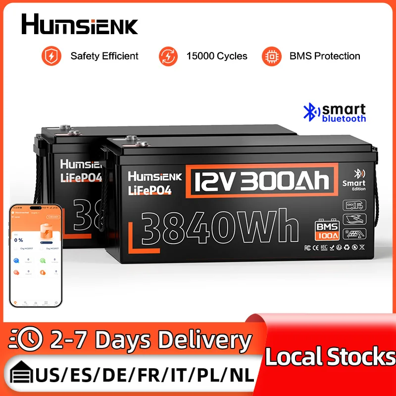 Humsienk 12 В 300 Ач LiFePO4 аккумулятор с Bluetooth 3840 Втч Smart Grade A литий-железо-фосфатный аккумулятор для солнечных батарей, автофургонов, морских, кемпинга
Humsienk 12 В 300 Ач LiFePO4 аккумулятор с Bluetooth 3840 Втч Smart Grade A литий-железо-фосфатный аккумулятор для солнечных батарей, автофургонов, морских, кемпинга