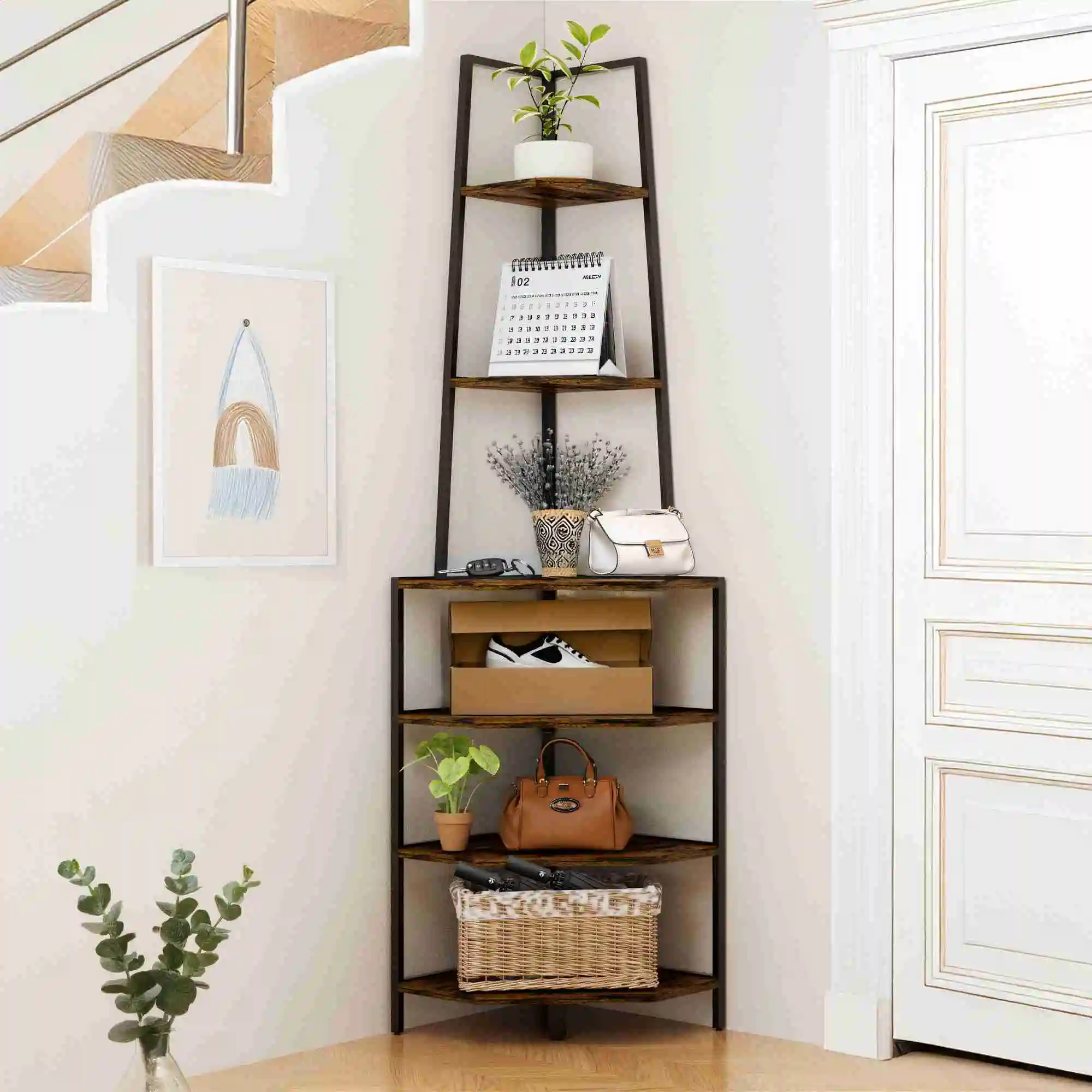 Corner Bookcase Trapezoidal Skin Pattern 6 Tier Corner Book Storage Shelf for Living Room Bedroom Corner Standing Shelf
Corner Bookcase Trapezoidal Skin Pattern 6 Tier Corner Book Storage Shelf for Living Room Bedroom Corner Standing Shelf