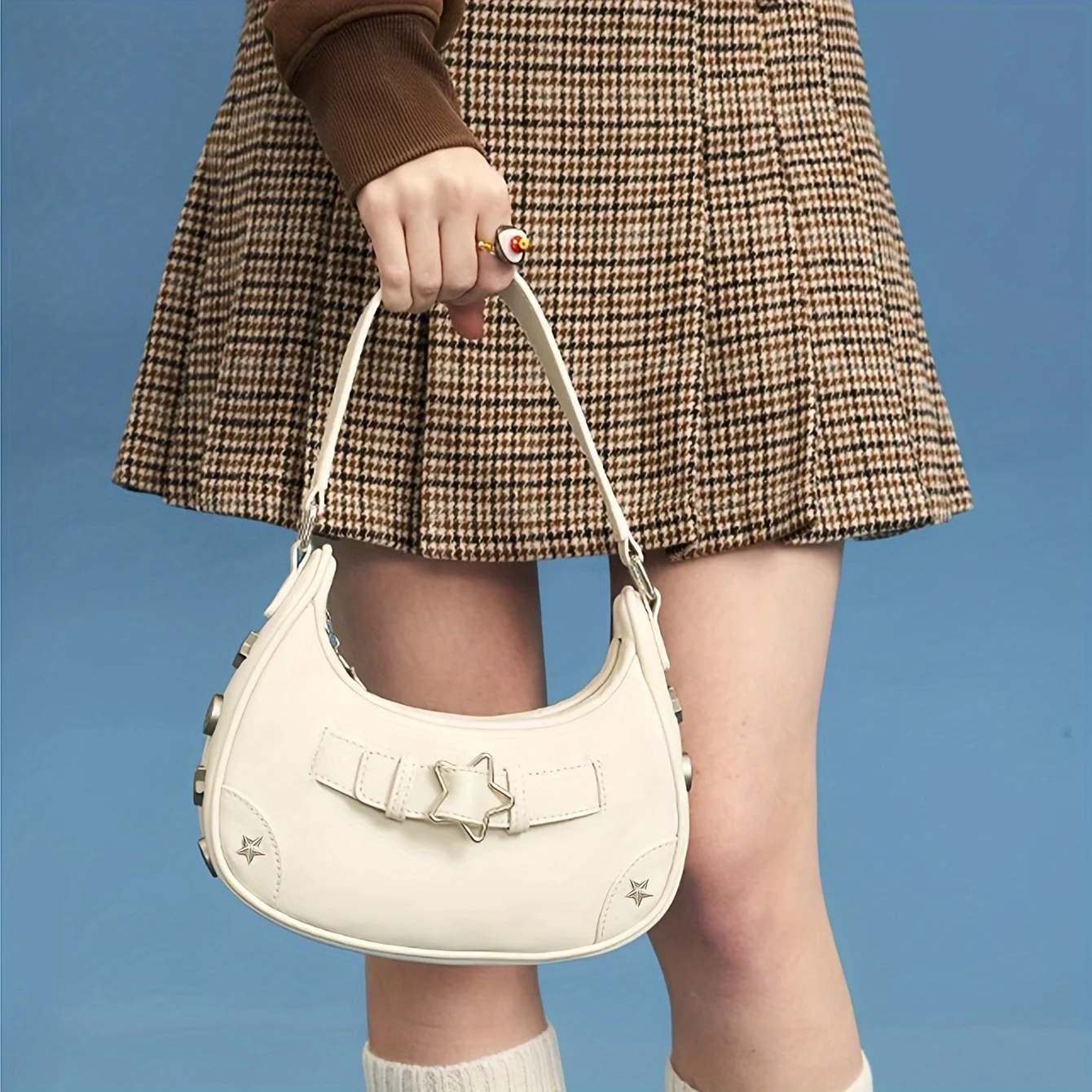 Color Bag, Solid Color Y2K Star Buckle Decor Underarm Zipper Bag, Women's PU Leather Shoulder Purse
Color Bag, Solid Color Y2K Star Buckle Decor Underarm Zipper Bag, Women's PU Leather Shoulder Purse