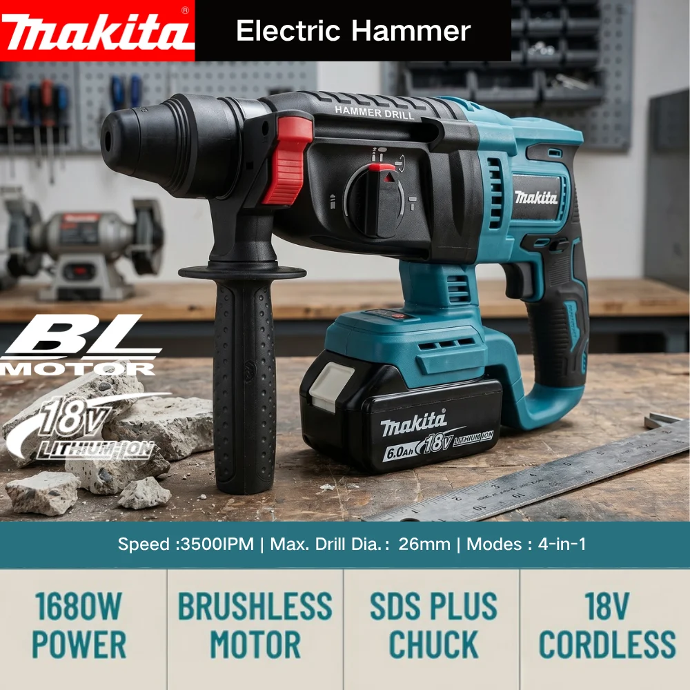 Makita Brushless Electric Hammer Drill Multifunctional Rotary Hammer Cordless Impact Hammer Power Tools For Makita 18V Battery
Makita Brushless Electric Hammer Drill Multifunctional Rotary Hammer Cordless Impact Hammer Power Tools For Makita 18V Battery