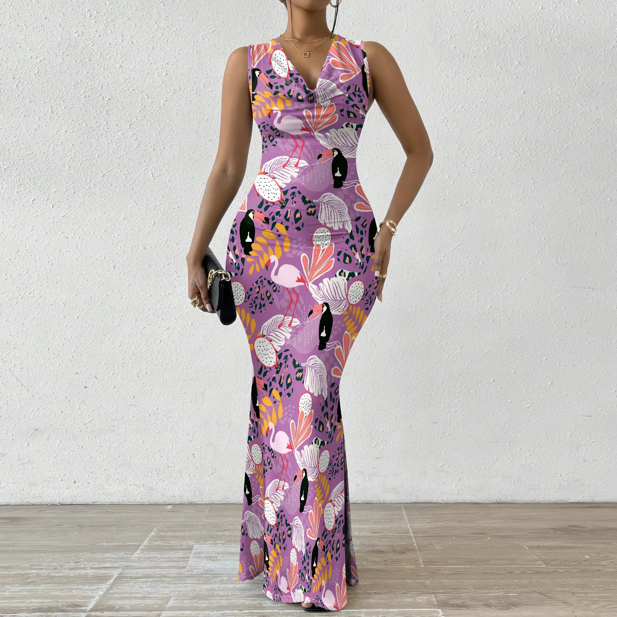 Women's Tropical Print Maxi Dress - V-Neck Sleeveless Slim Fit Gown - Vacation & Summer Event Wear XS-2XL
Women's Tropical Print Maxi Dress - V-Neck Sleeveless Slim Fit Gown - Vacation & Summer Event Wear XS-2XL