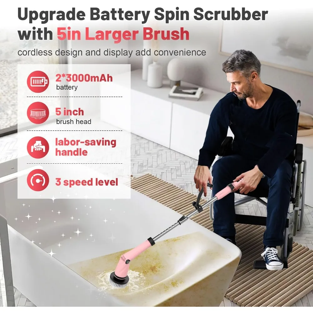 Pink Electric Spin Scrubber High Power 1200rpm, 6000 mAh Electric Scrubber for Cleaning Bathroom, Cordless Shower Scrubber
Pink Electric Spin Scrubber High Power 1200rpm, 6000 mAh Electric Scrubber for Cleaning Bathroom, Cordless Shower Scrubber