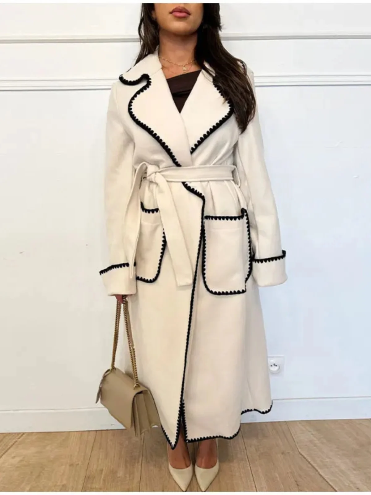 Ele Women's Autumn Winter Coat ell Embroidery Turn-down Collar Belted Double-sided Wool Long Coat Fem Faion
Ele Women's Autumn Winter Coat ell Embroidery Turn-down Collar Belted Double-sided Wool Long Coat Fem Faion